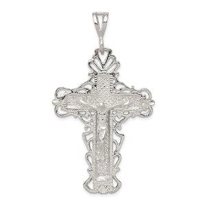 Million Charms 925 Sterling Silver Diamond-Cut Crucifix Necklace Charm Pendant